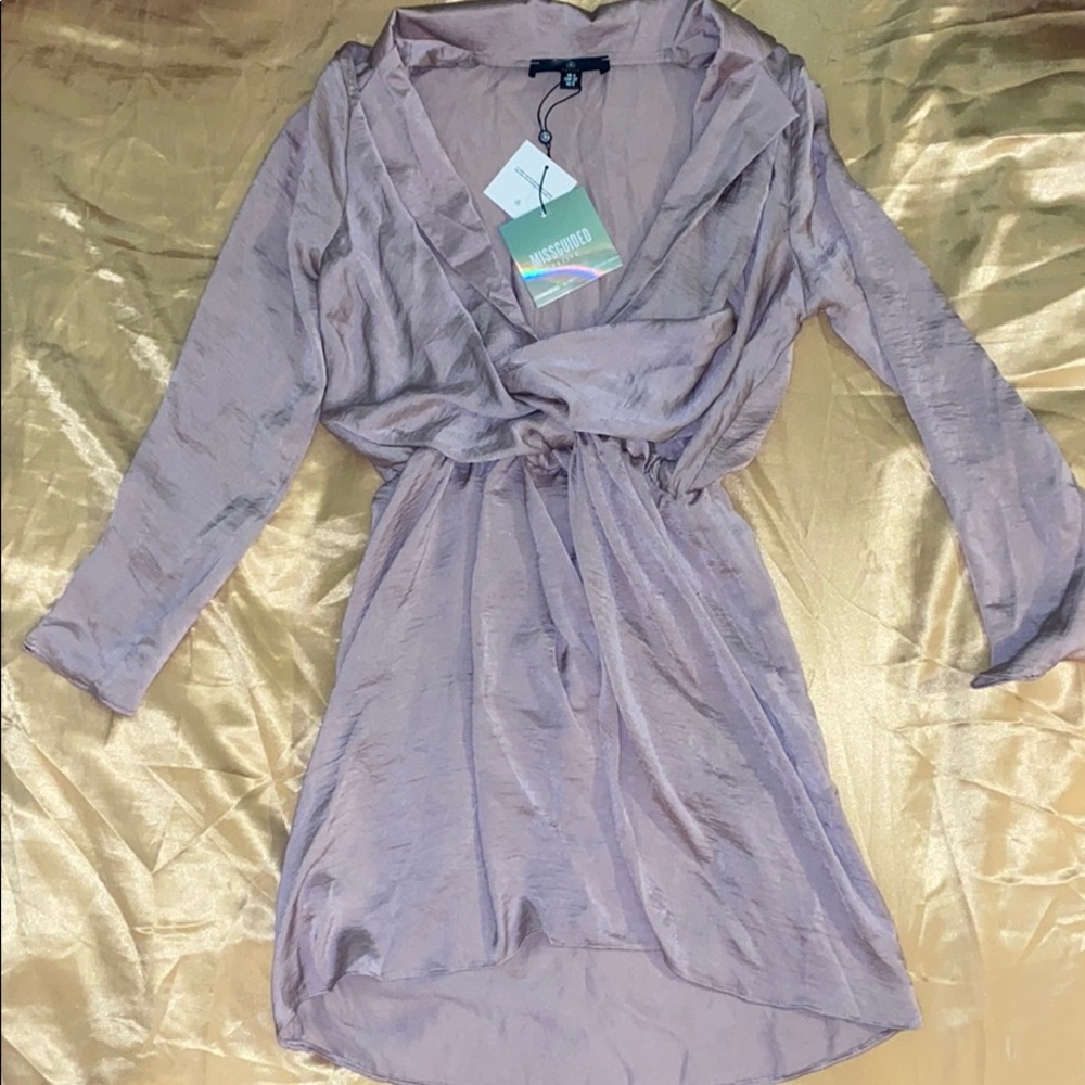 Petite Satin Wrap Plunge Mini Dress